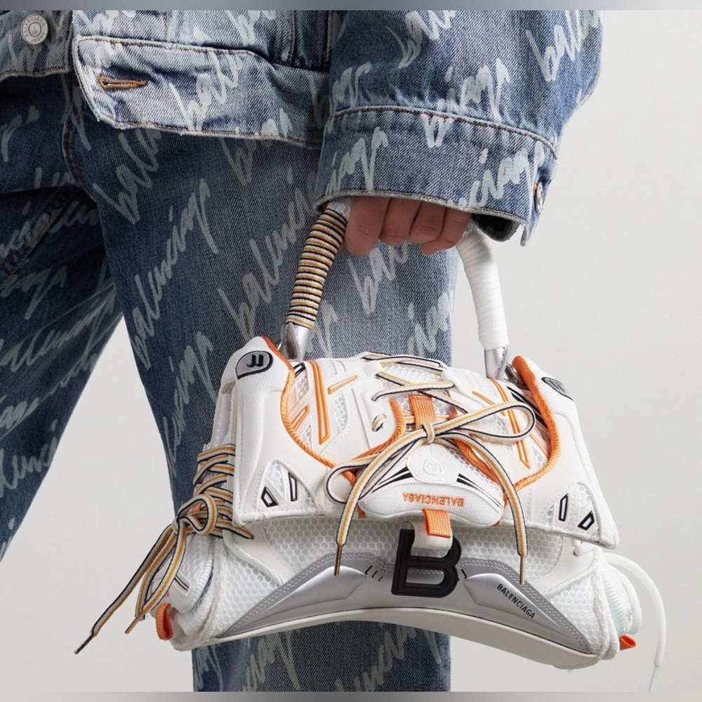 Balenciaga White and Orange Sporty Satchel